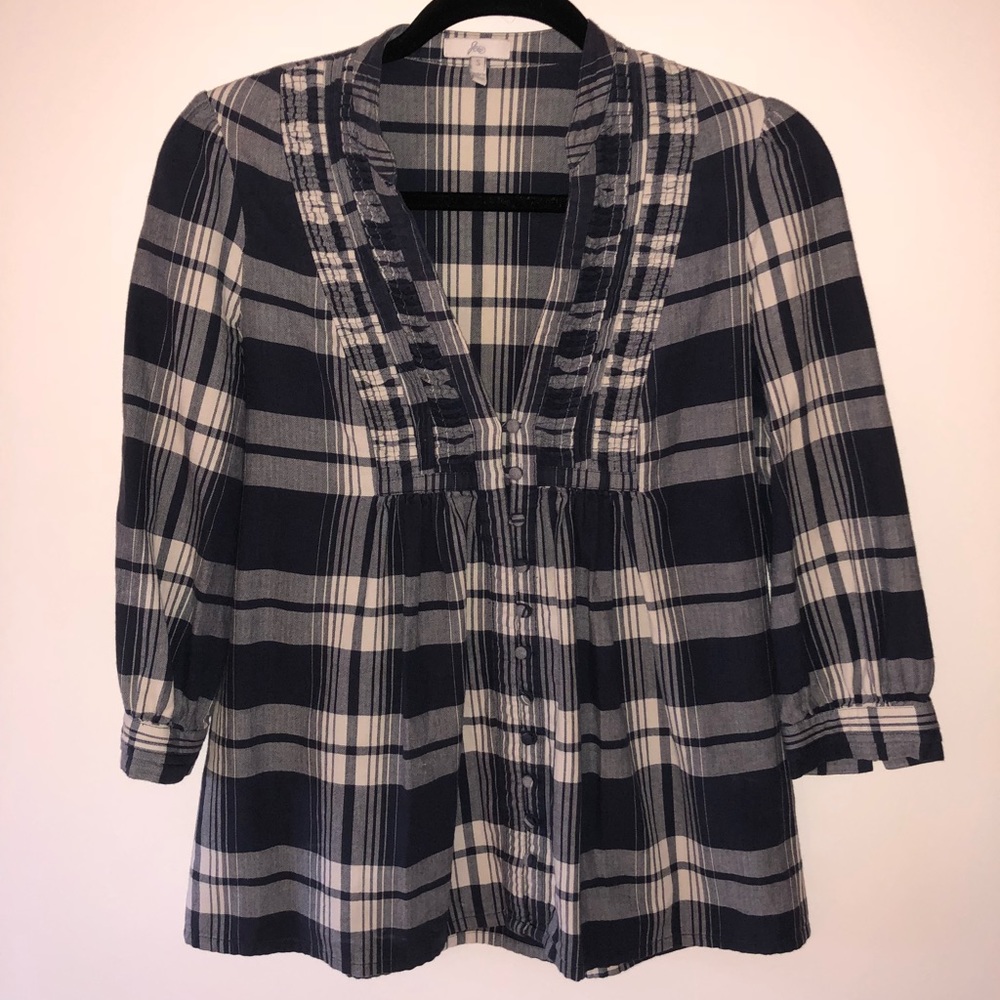 Joie - peplum, plaid, button up